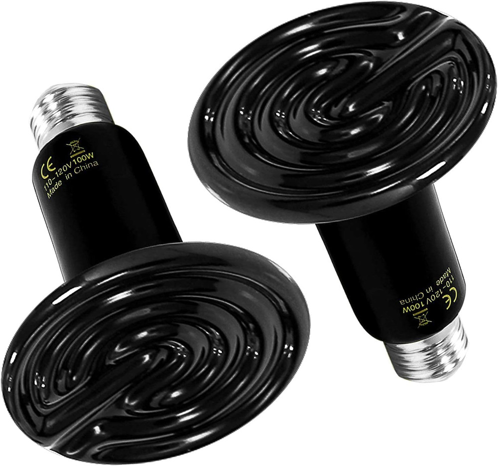 Reptile Heat Lamp 100W 2-Pack Ceramic Heat Emitter, No Light Emitting Heat Bulbs