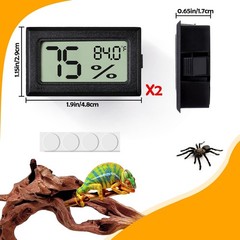 2 Pcs Black Rectangle Reptile Thermometer Humidity Gauge