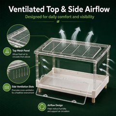 Reptile Enclosure Terrarium 30 Gal 28″x18″x17″ Clear Low Habitat Foldable