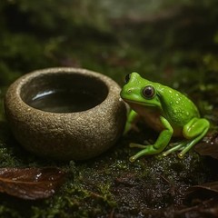 Frog Water Feeding Bowl Natural Stone Handmade Pebble Dish Reptile Accessories