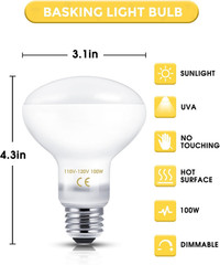 Reptile Heat Lamp Bulbs -100W UVA Natural Daylight Heating Lamp Basking Bulb for