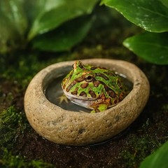 Frog Water Feeding Bowl Natural Stone Handmade Pebble Dish Reptile Accessories