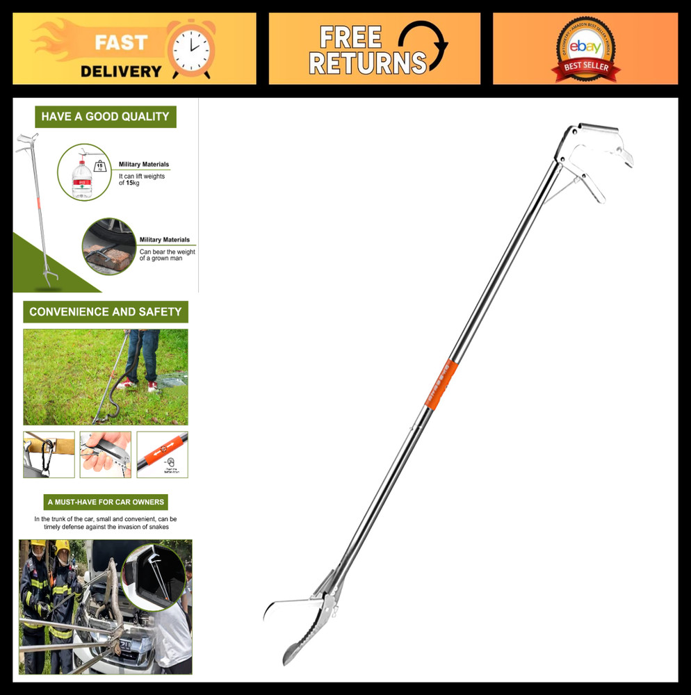 47″ Reptile Tongs Snake Grabber Tool – Lightweight, Foldable, Zigzag Jaw, Stainl