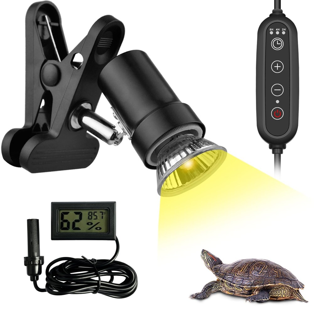 Dimmable Reptile Heat Lamp with Timer + 50W UVA UVB Light Bulb, Tortoise Bask…