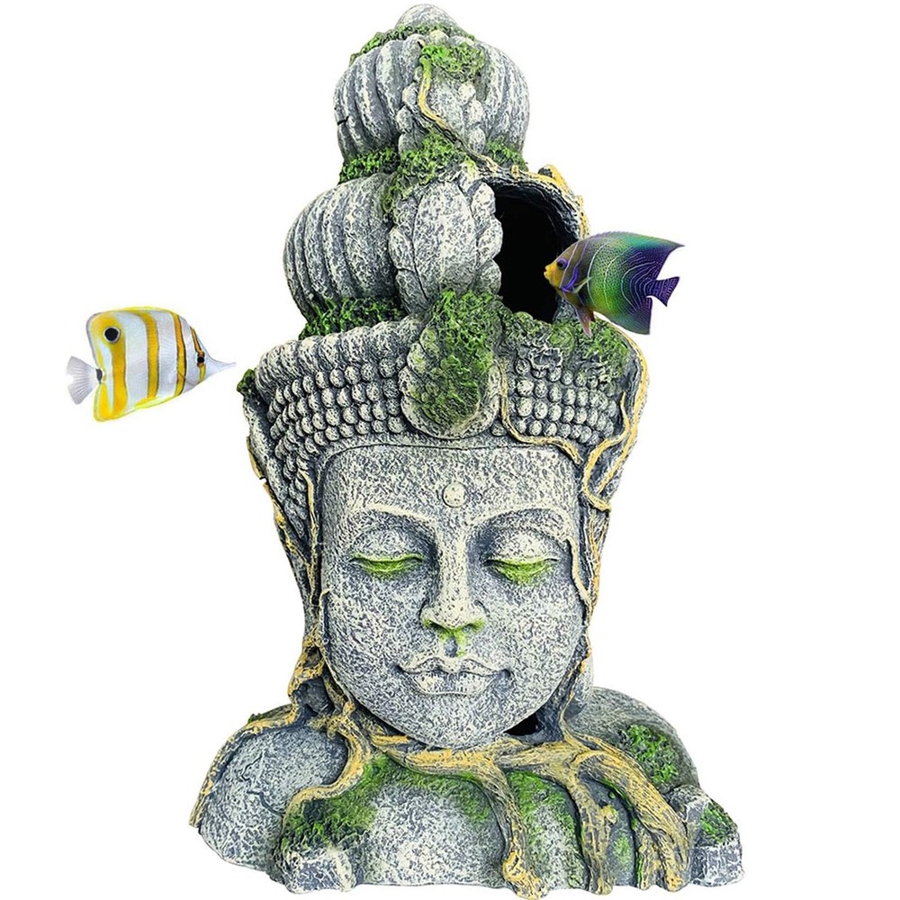 Hamiledyi Buddha Head Statue Aquarium Decorations Resin Fish Hideout Betta Ca…