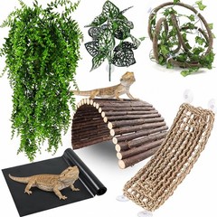 Bearded Dragon Tank Accessories, Reptile Mat Hammock Plants Bridge Jungle Cli…