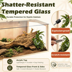 Bearded Dragon Tank, Lizard Tank with Clear Tempered Glass Roof, Anti-Scratch Re