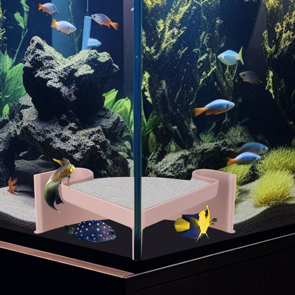 Aquarium Corner Cave with Viewing Window – 2-Hole Fish Hideout for Plecos,