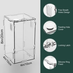 Durable Acrylic Mini Reptile Tank 4”x4”x8” – Secure Habitat with Locking L…