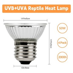 Reptile Heat Lamp, UVA UVB Heat Lamp Bulbs, E26 Turtle Heat Lamp Blubs 50W 4P…