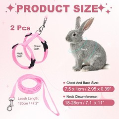 Rabbit Harness and Leash, Small Animal Harness( 2Pcs, Pink)