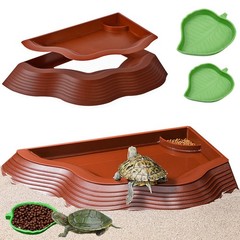 Tortoise Water Bowl Ramp Leaf Reptile Food Dish Bathing Pool Large 3 PCS