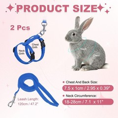2Pcs Rabbit Harness and Leash Small Animal Harness Sapphire