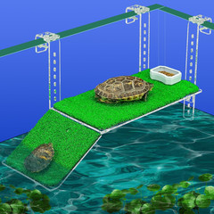 Adjustable Hanging Turtle Dock with Anti-Slip Artificial Grass Basking Platform