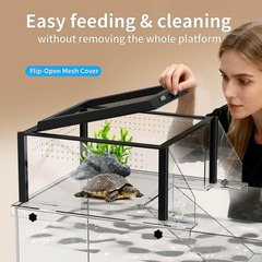 Upgraded Acrylic Turtle Dock with Thermometer Hygrometer