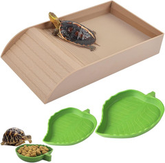 3pcs Tortoise Food Dish Ramp Basking Platform Leaf Tortoise Water Food