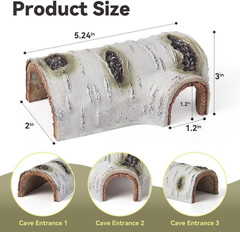 Artificial Birch Log Hide Reptile Shelter, Natural-Looking Reptile Hide for Bear