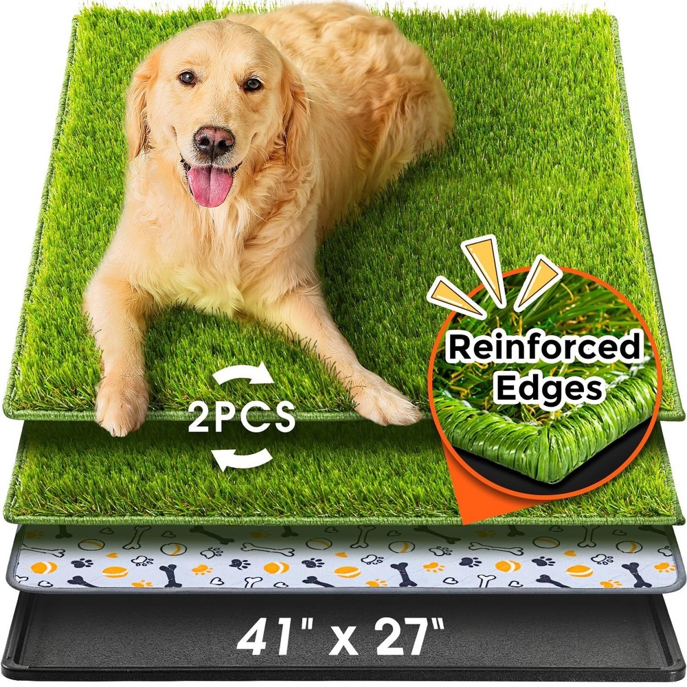 Hompet Dog Grass Pad with Tray Large, 41″x27″, 2 Reusable Artificial Turf for…