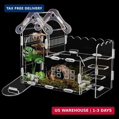 Magnetic Acrylic Jumping Spider Enclosure with Mushroom House, Easy-Feed Hole &