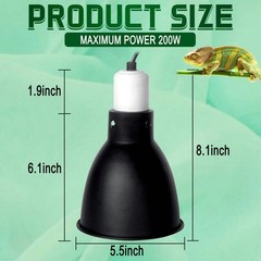 5.5 Inch Deep Dome Reptile Heat Lamp Fixture for UVB UVA Basking Light Tank