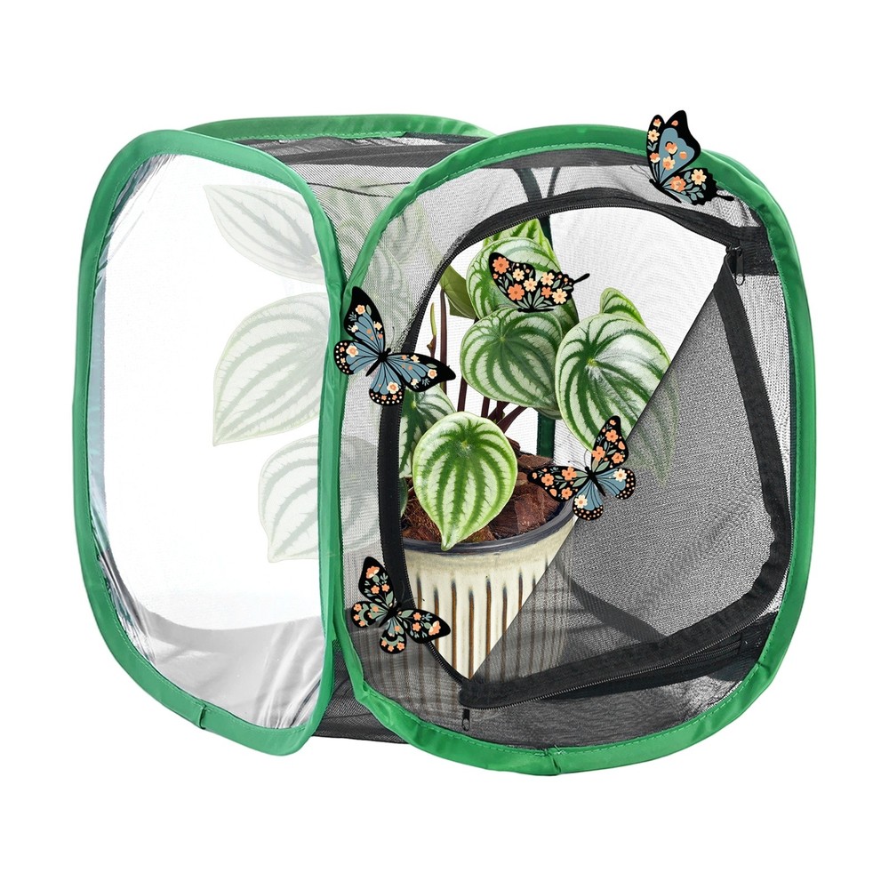 Outdoor Butterfly Habitat Cage Terrarium [Black with Green, 12 x 12 x 12 Inch]