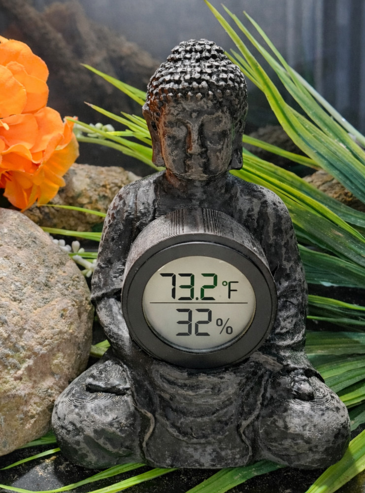 Buddha Hygrometer Statue, Temperature & Humidity, Pet Enclosure, Zen Decor, 5.5″