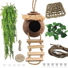 Coconut Hide with Ladder for Crested & Leopard Geckos, Reptile Tank Decor, Seagr