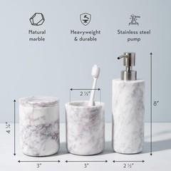 Cork & Mill Marble Bathroom Accessories Set, Solid Natural Marble, Complete V…