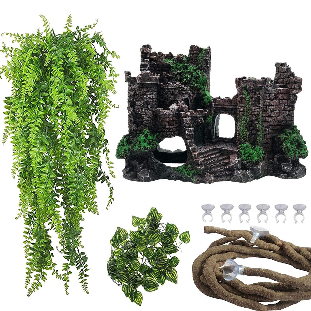 PINVNBY Reptile Resin Castle 7.9 x 5.5 x 3.1 inches, 【4 PCS】