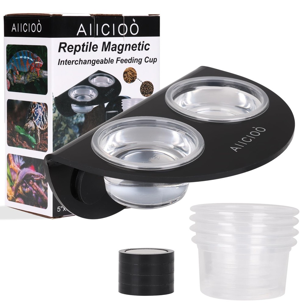 AIICIOO Gecko Feeder Ledge with 6 Feeding Black, black or white gray