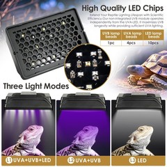 Adjustable UVB Reptile Light, UVB 1.0-10.0 Dimmable LED, Inside-Tank Suction …