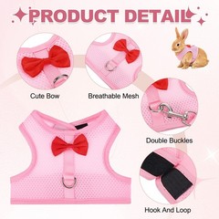 Rabbit Harness and Leash Small Pet Cute Vest Harness Leash L Pink