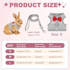 Rabbit Harness and Leash Small Pet Cute Vest Harness Leash(S Gray)