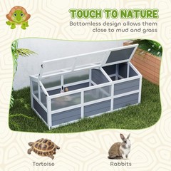 Wooden Tortoise Habitat Outdoor w/ Bottomless, Doors, PC Sun Panel Windows