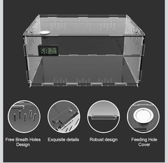BETAZOOER Reptile Terrarium Tank Acrylic Reptile Feeding Box with Hygrometer