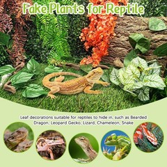 Reptile Plants Tank Habitat Decorations 2 Pcs Artificial Leaves Habitat Decor…