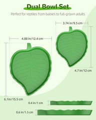 2 Pcs Leaf Shaped Reptile Water Dishes Food Bowls
