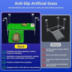 Adjustable Hanging Turtle Dock with Anti-Slip Artificial Grass Basking Platfo…