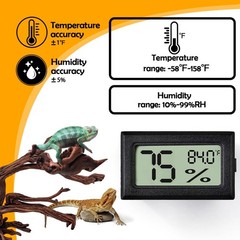 BSRESIN 2 PCS Rectangle Reptile Thermometer and Humidity Black