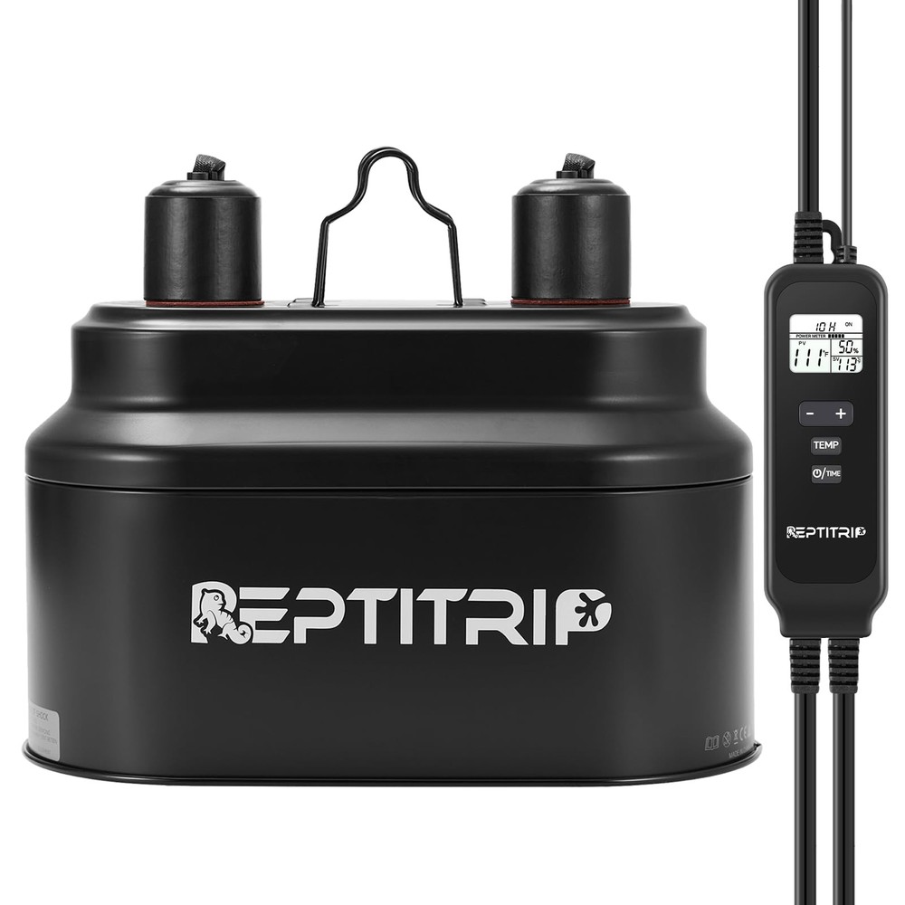 Dual Reptile Light Fixture with Timer & PID Dimming Thermostat, Day-Night Hea…