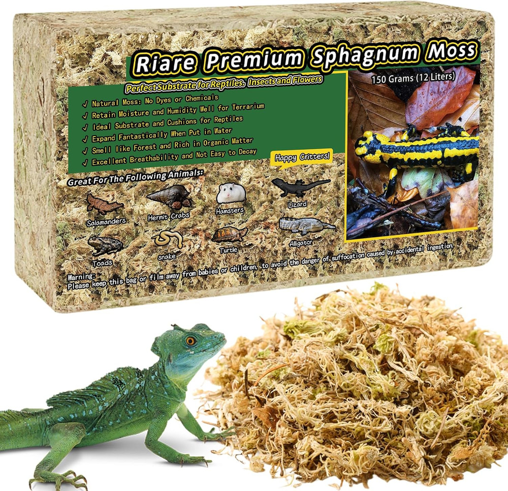 Riare 5.3OZ Premium Sphagnum Moss for Reptiles- 6QT Natural Reptile Moss Dried,