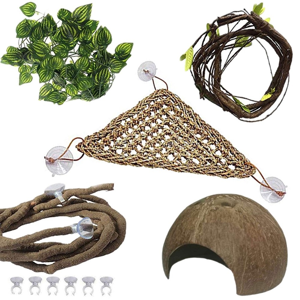 Bearded Dragon Tank Accessories,Lizard Habitat Hammock Reptile Natural Coconu…