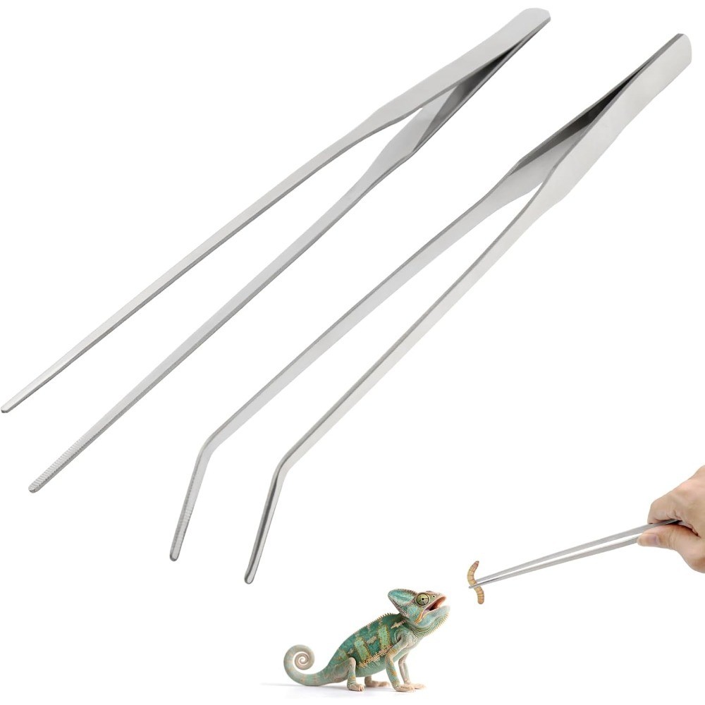 Reptile Feeding Tongs Stainless Steel Straight and Curved Tweezers for Aquarium