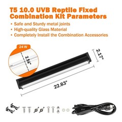 T5 10.0 UVB Reptile Light Fixture, T5 UVA UVB Light Tube Lamp Blub 24W 22″ fo…