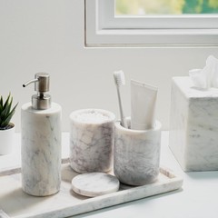 Cork & Mill Marble Bathroom Accessories Set, Solid Natural Marble, Complete V…