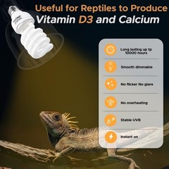 2 Pack 13W 15.0 UVA UVB Reptile Light, Rainforest, Spiral Bulb, Heat Lamp