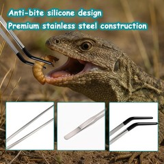2 Pack Extra Long Stainless Steel Reptile Feeding Tongs with Rubber Silver