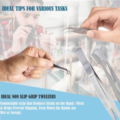 A2Z-2 Pcs Flat Tip Blunt Serrated Tip Tweezers Feeding Tongs Stainless Steel …