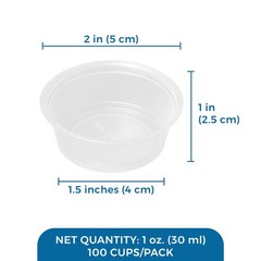 SunGrow Reusable Gecko Food & Water Cups, 100 Pcs, 1 oz. Recyclable Clear