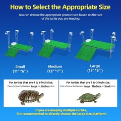 Turtle Basking Platform with Artificial Grass & Adjustable Ramp Non-Slip Large D